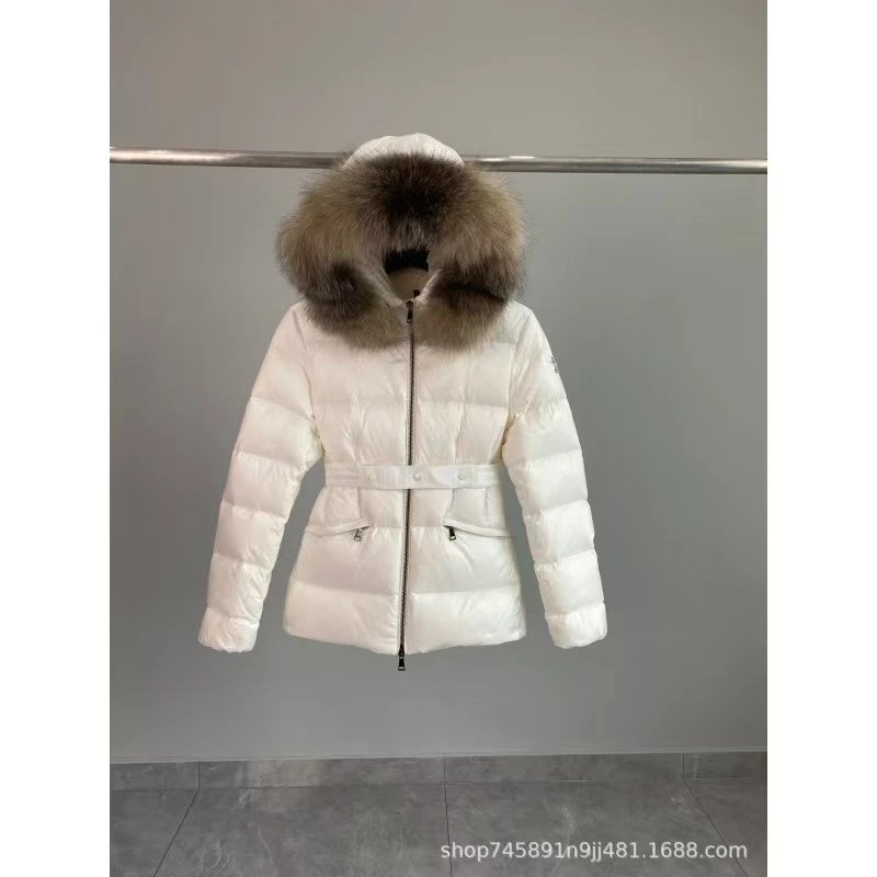 Stüssy Down Jackets Hooded quilted puffer jacket — Moncler-White Clothes Brown Fur Collar