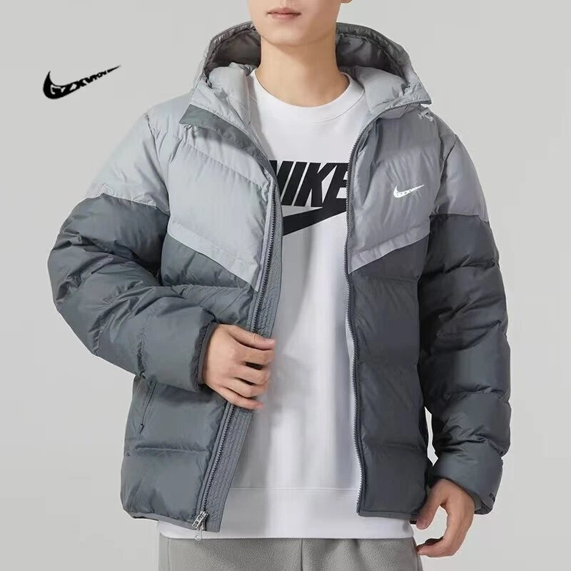 Stüssy Down Jackets Hooded quilted puffer jacket — Nike-Gray