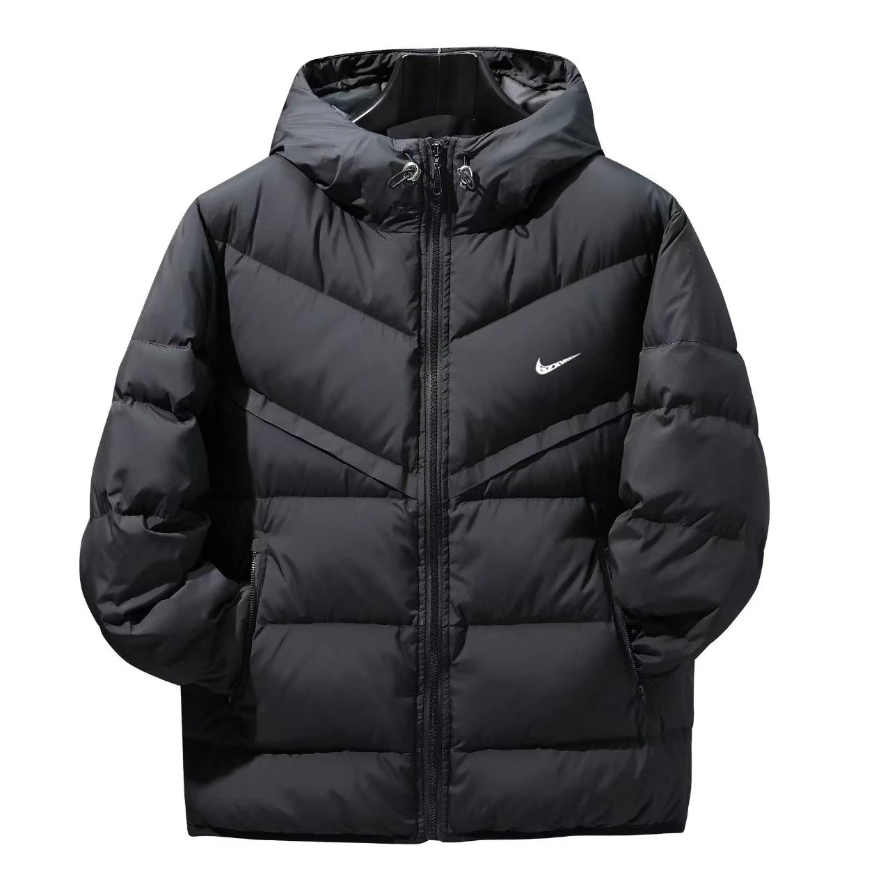 Stüssy Down Jackets Hooded quilted puffer jacket — Nike-Black