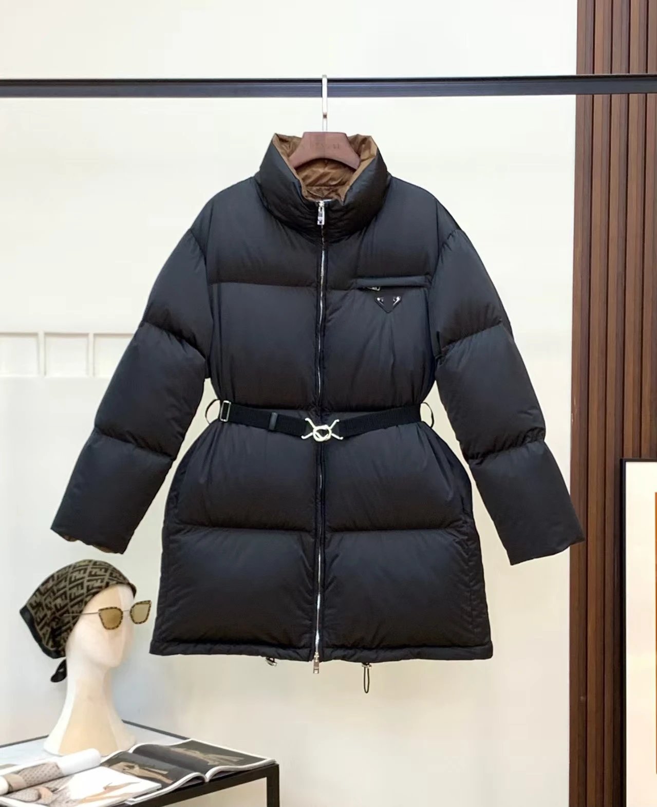 Stüssy Down Jackets Hooded quilted puffer jacket — Prada-Black