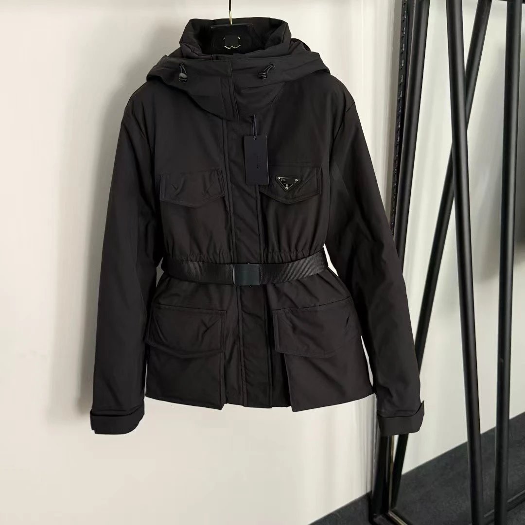 Stüssy Down Jackets Hooded quilted puffer jacket — prada- Black