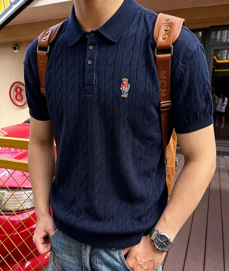 （¥158）## bear knit  sweater   小熊针织三扣短袖Polo衫R