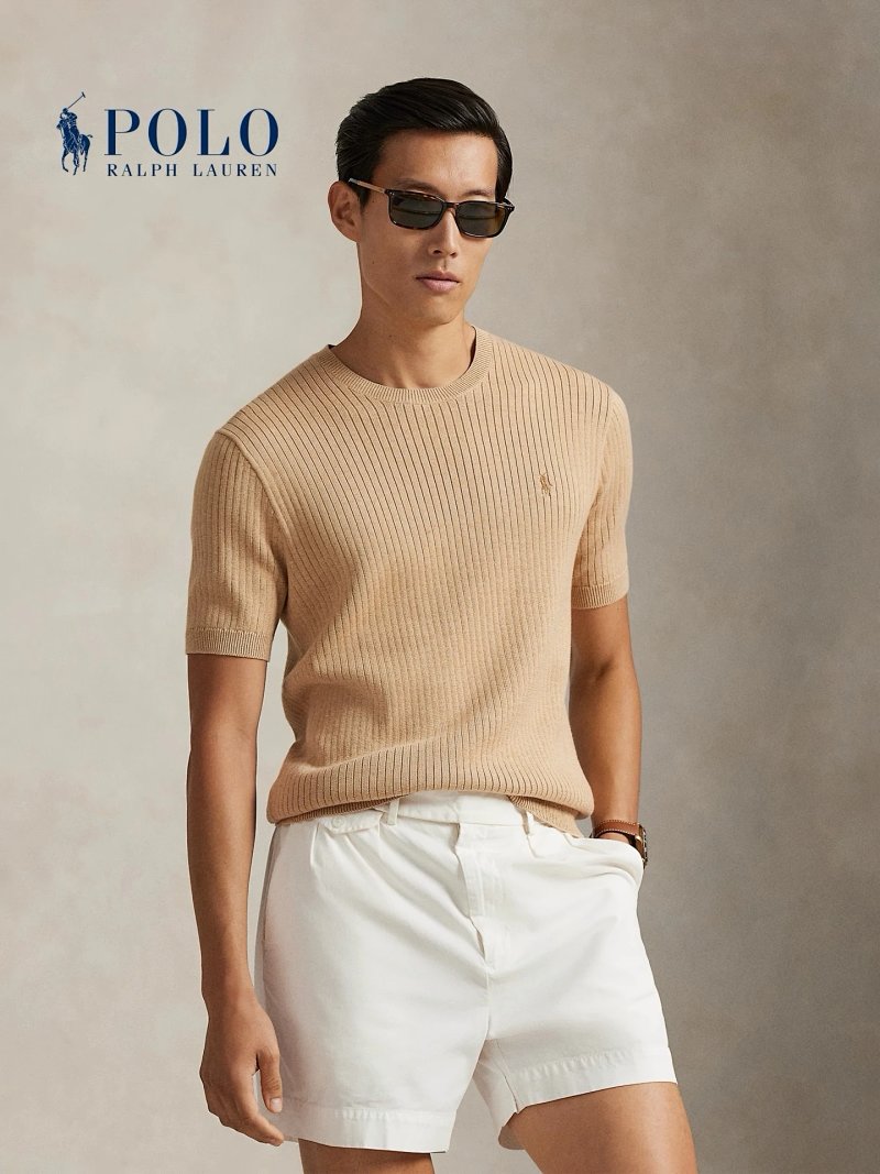 (¥138)## Rib-Knit Cotton Short Sleeve Jumper RL00808男装圆领坑条短袖 P