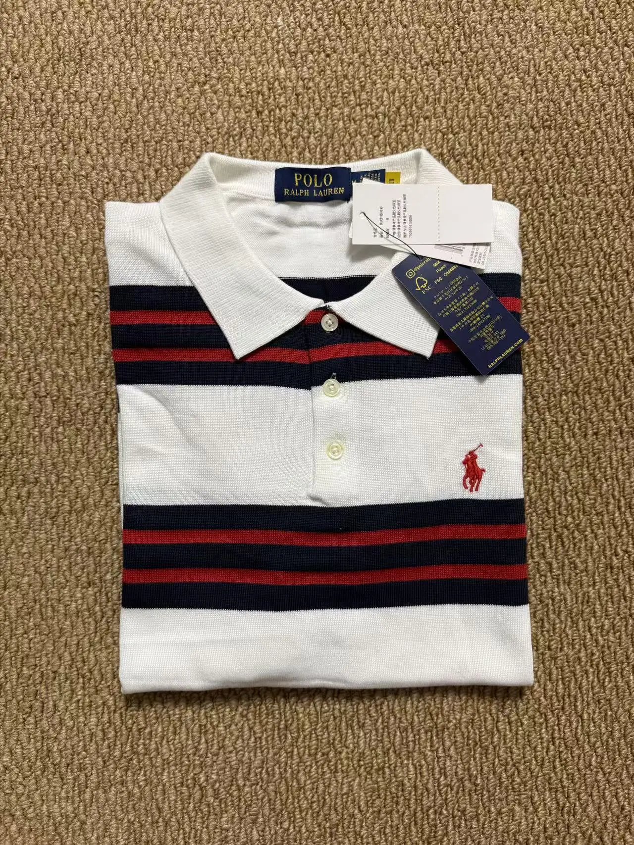 Polo Ralph Lauren Shirt Pima Cotton Striped White Navy Red
