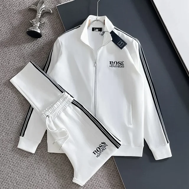 Lacoste Tracksuits Zip-Up Geometric Pattern Track Suit with Striped Sleeves product detail image 4