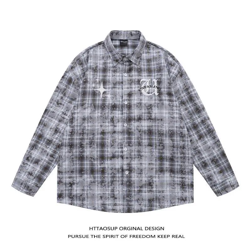HTTAOSUP Shirts Plaid Long-Sleeve Button-Up Shirt — 30-9183 Dark gray