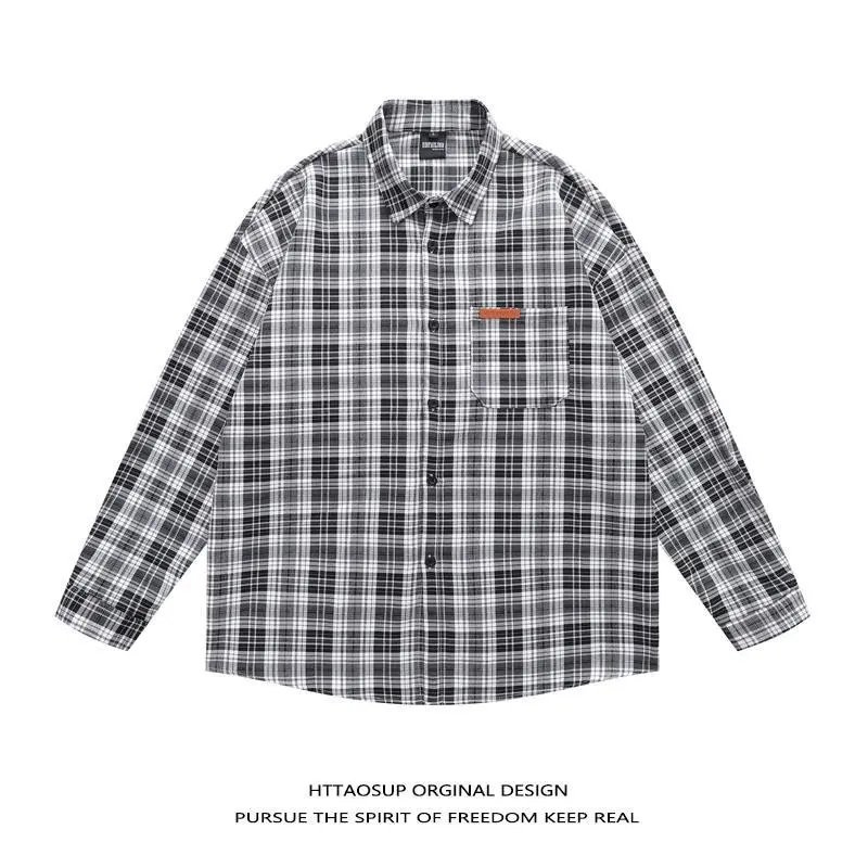 HTTAOSUP Shirts Plaid Long-Sleeve Button-Up Shirt — 33-9117 white