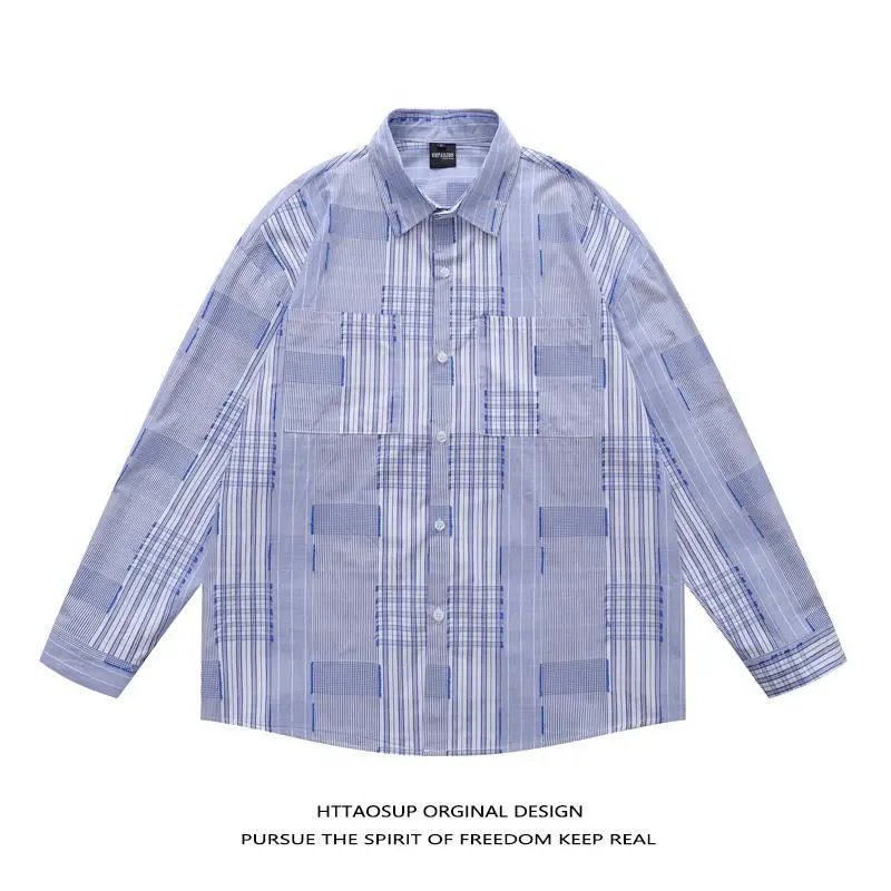 HTTAOSUP Shirts Plaid Long-Sleeve Button-Up Shirt — 24-9110 Blue