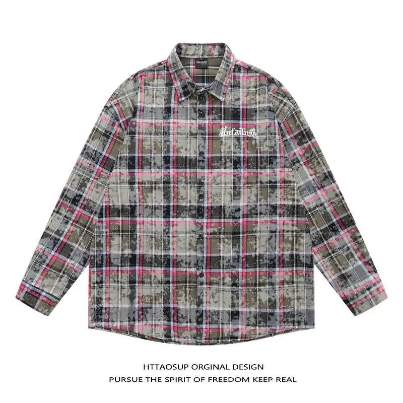 HTTAOSUP Shirts Plaid Long-Sleeve Button-Up Shirt — 10-9107 Green