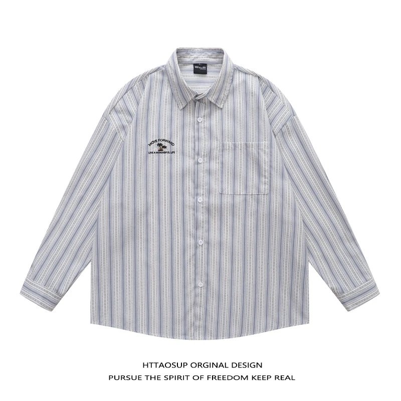 HTTAOSUP Shirts Plaid Long-Sleeve Button-Up Shirt — 19-9181 Blue