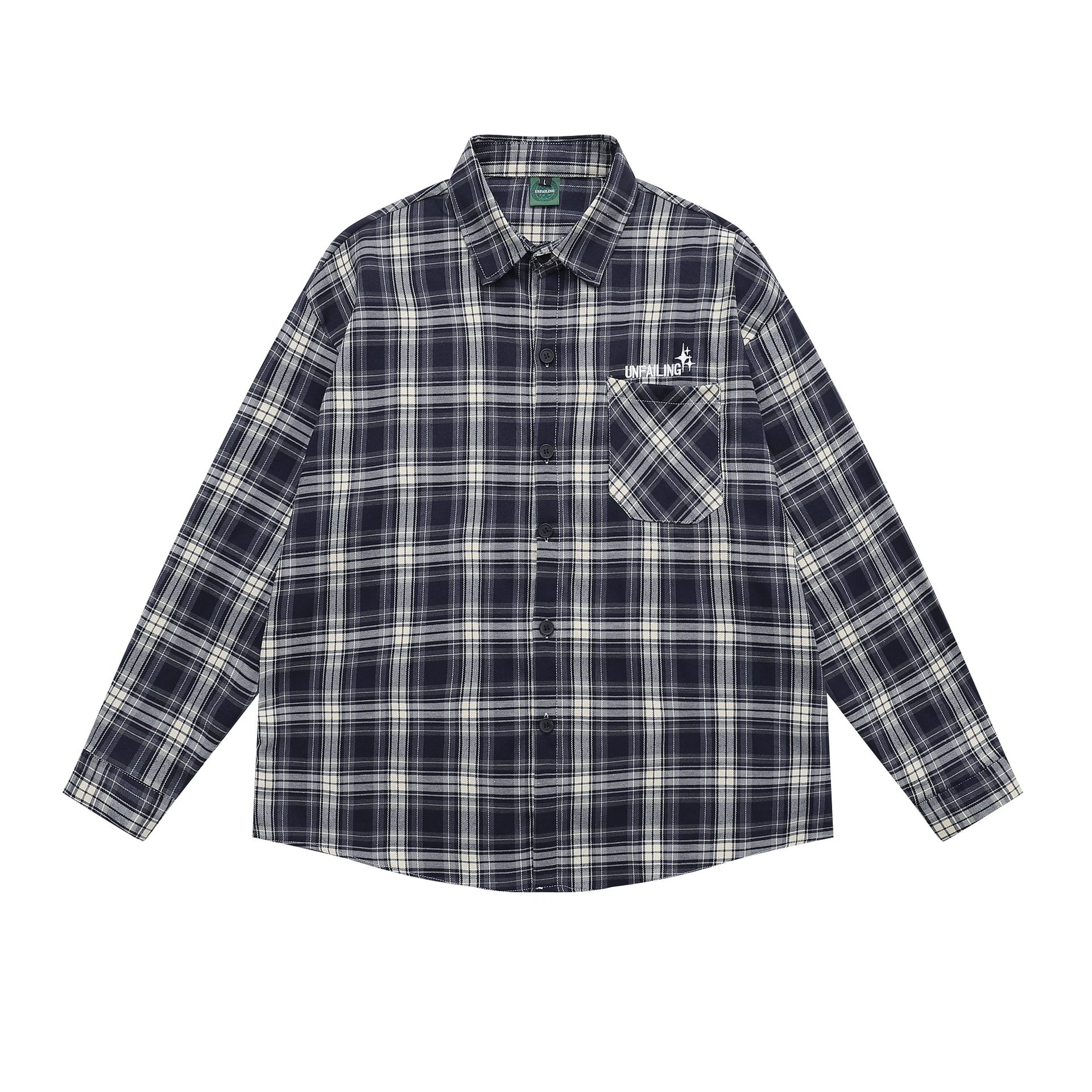 HTTAOSUP Shirts Plaid Long-Sleeve Button-Up Shirt — 06 - black 2317