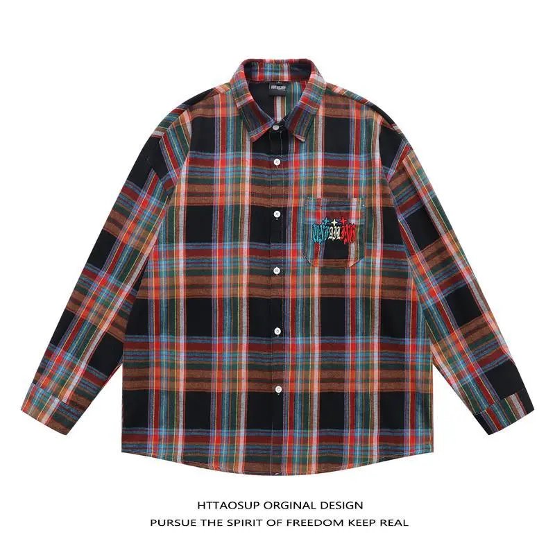 HTTAOSUP Shirts Plaid Long-Sleeve Button-Up Shirt — 13-9105 Colorful