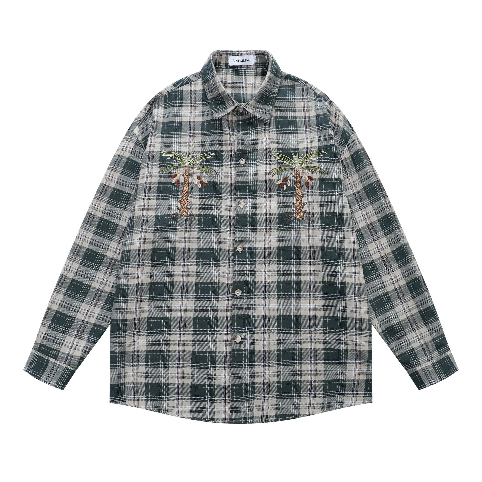 HTTAOSUP Shirts Plaid Long-Sleeve Button-Up Shirt — 20-9867 Green