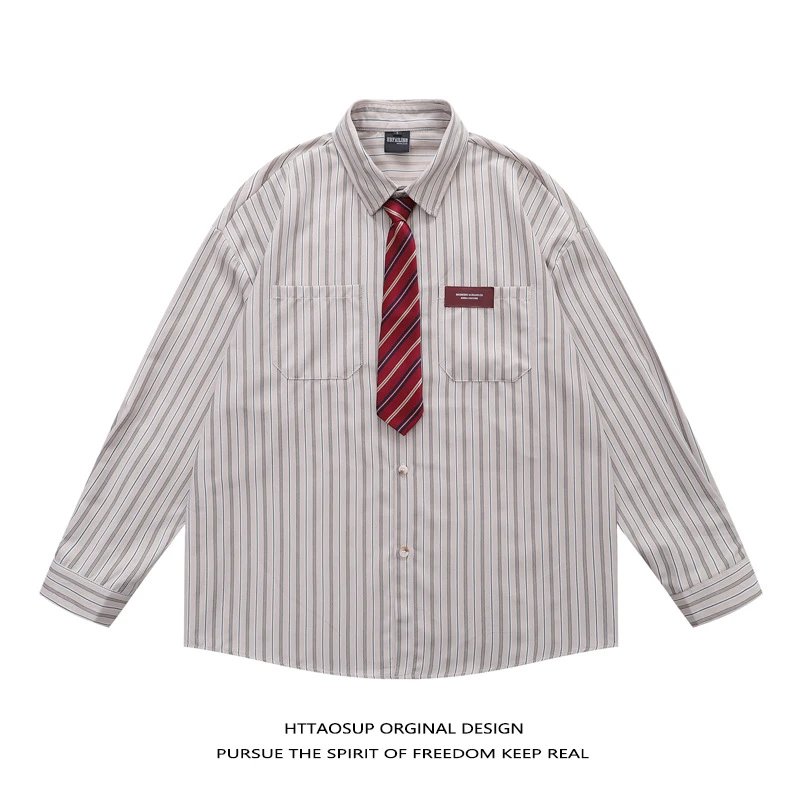HTTAOSUP Shirts Plaid Long-Sleeve Button-Up Shirt — 21 - Apricot color 9990 Tie for delivery