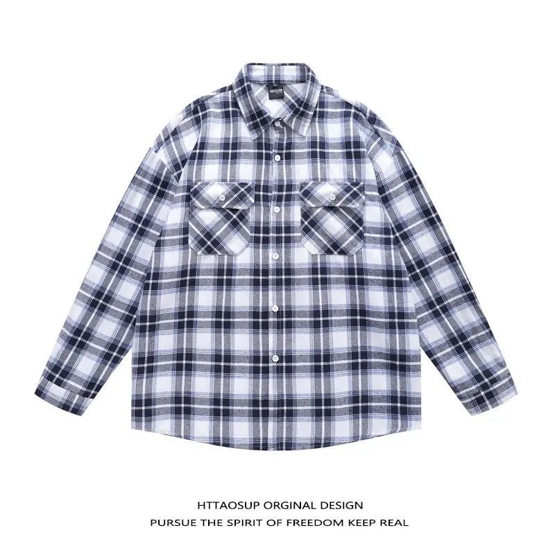 HTTAOSUP Shirts Plaid Long-Sleeve Button-Up Shirt — 40-9192 Blue