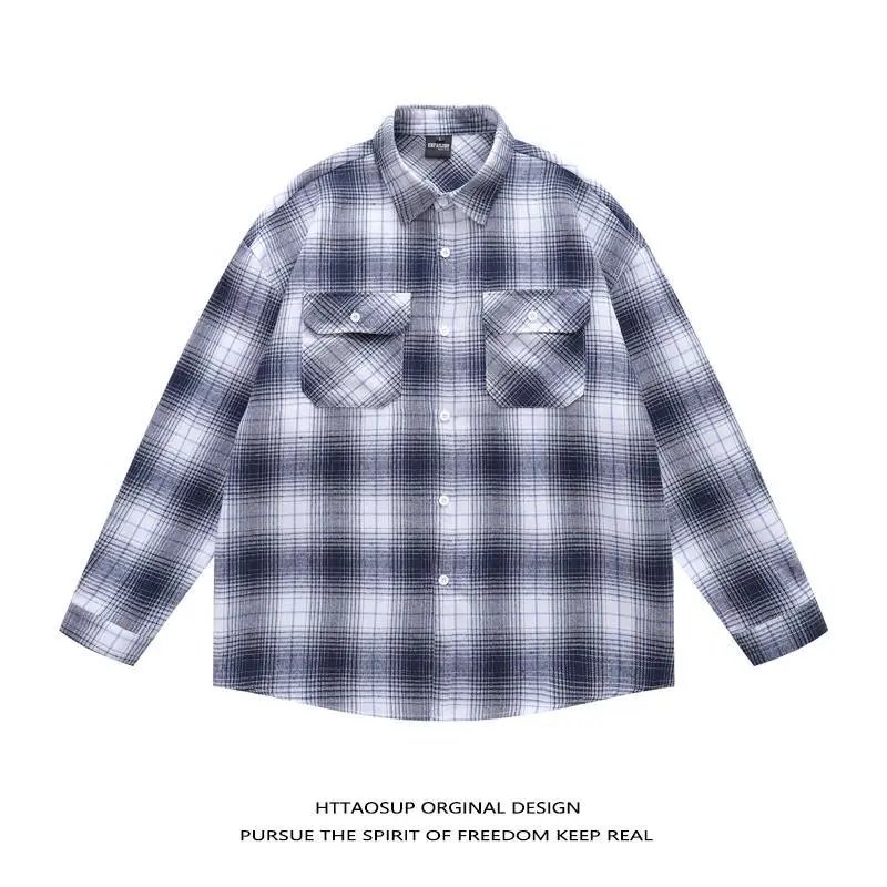 HTTAOSUP Shirts Plaid Long-Sleeve Button-Up Shirt — 39-9193 Blue