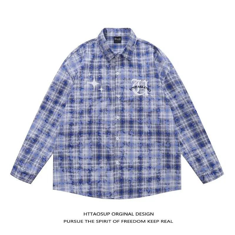 HTTAOSUP Shirts Plaid Long-Sleeve Button-Up Shirt — 29-9183 Blue