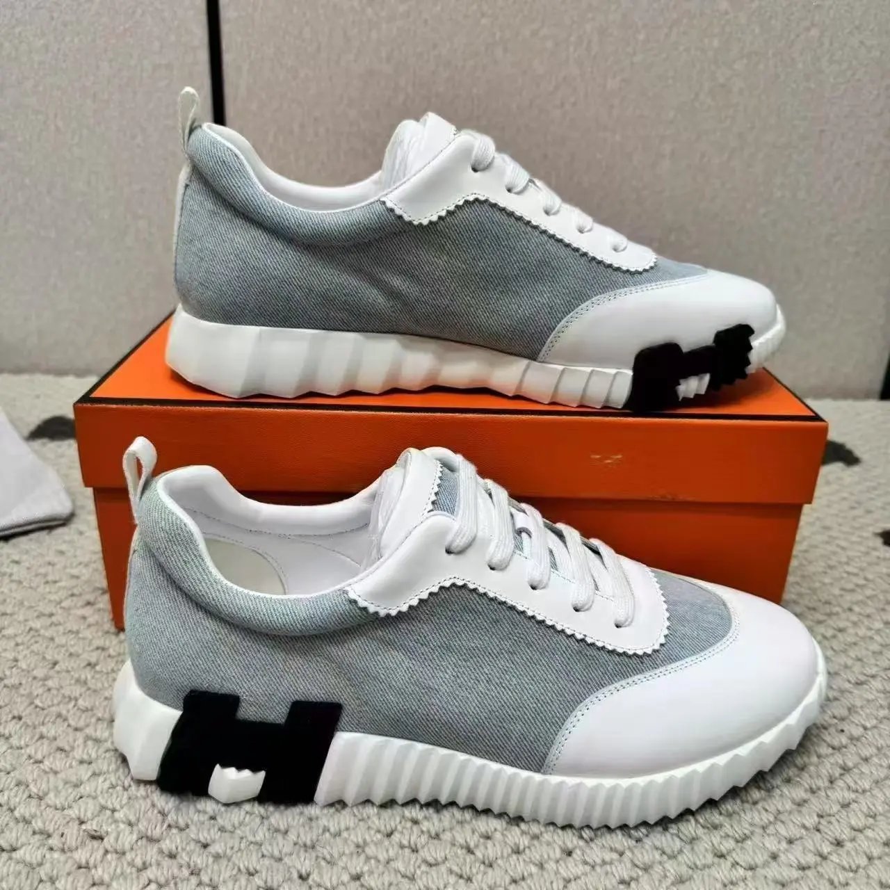 Hermès Sneakers Suede and mesh lace-up with lug soles — 16