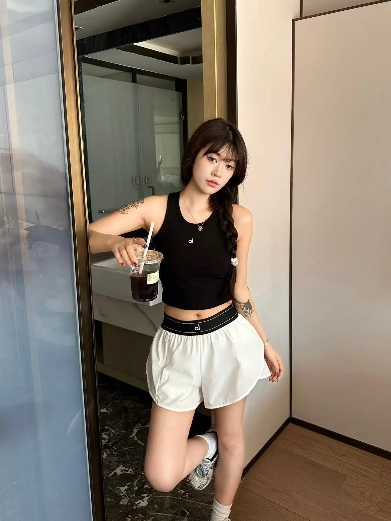 alo Shorts High-Waisted Layered Athletic — 21