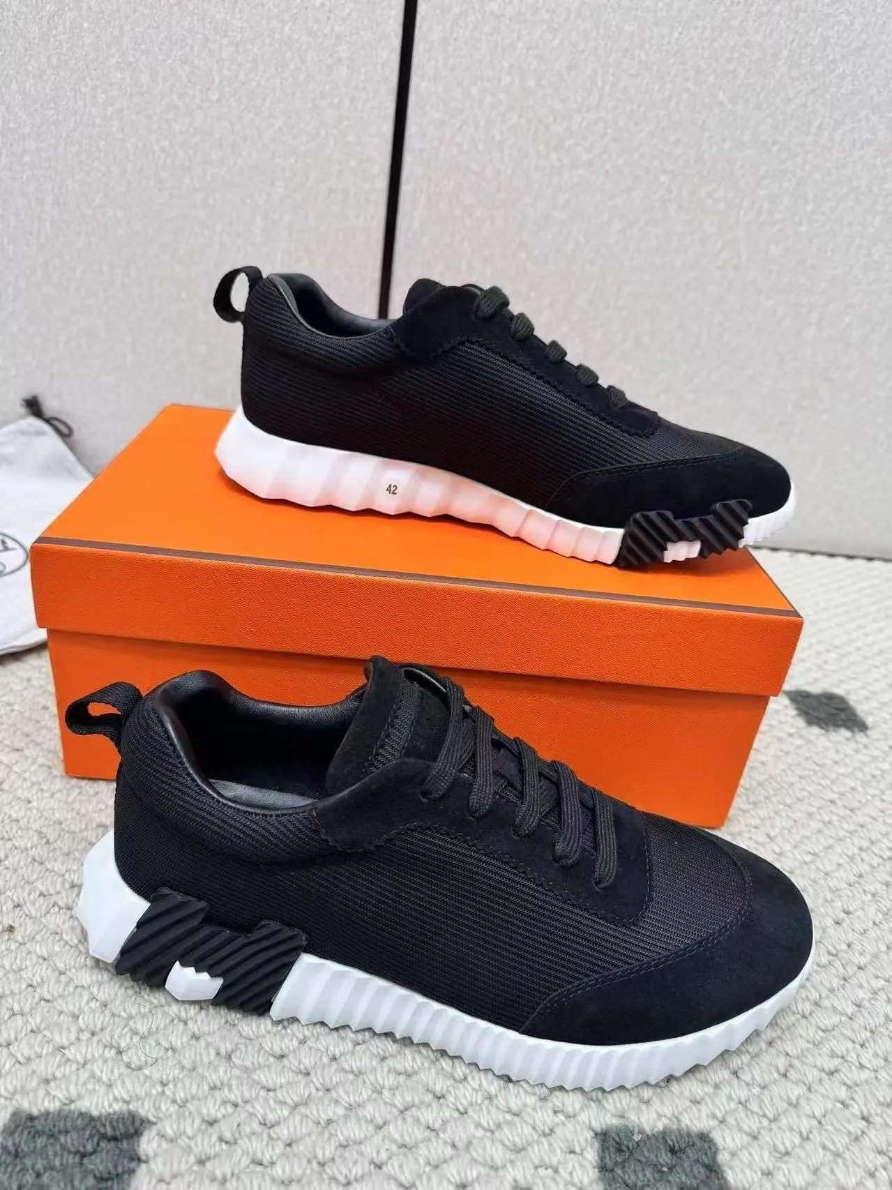 Hermès Sneakers Suede and mesh lace-up with lug soles — 7