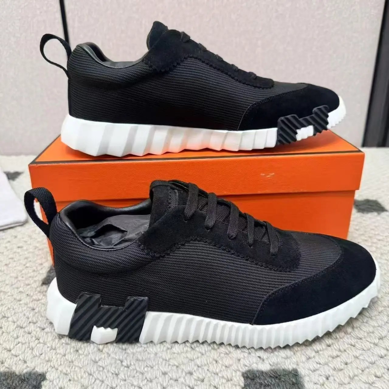Hermès Sneakers Suede and mesh lace-up with lug soles — 15