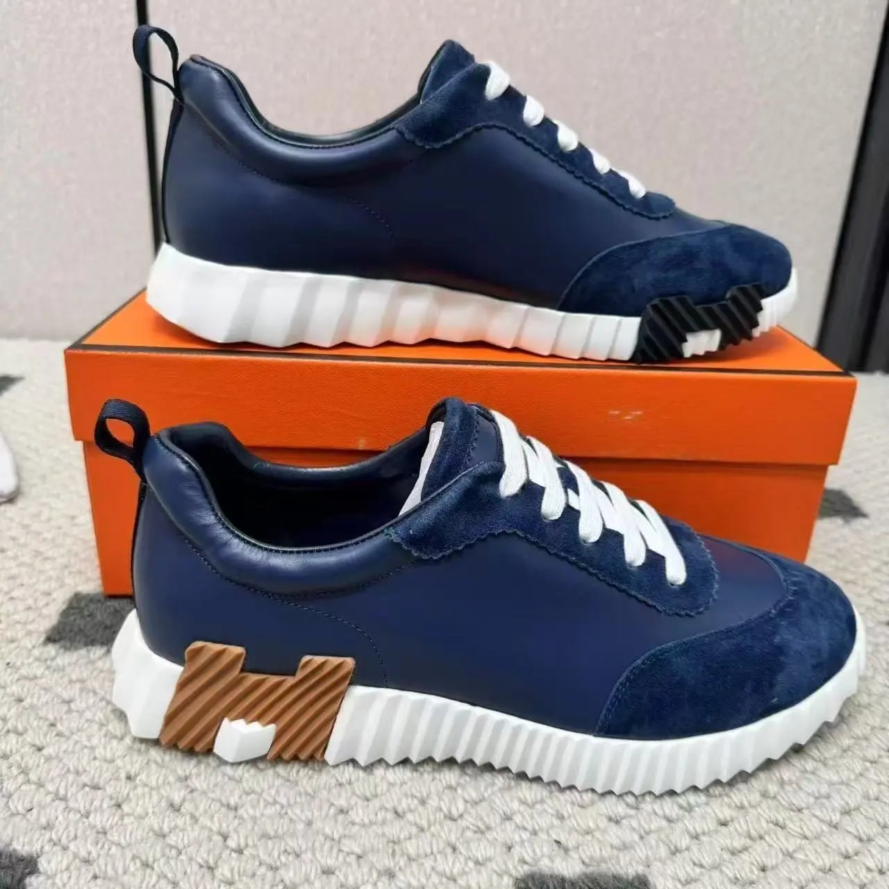 Hermès Sneakers Suede and mesh lace-up with lug soles — 21