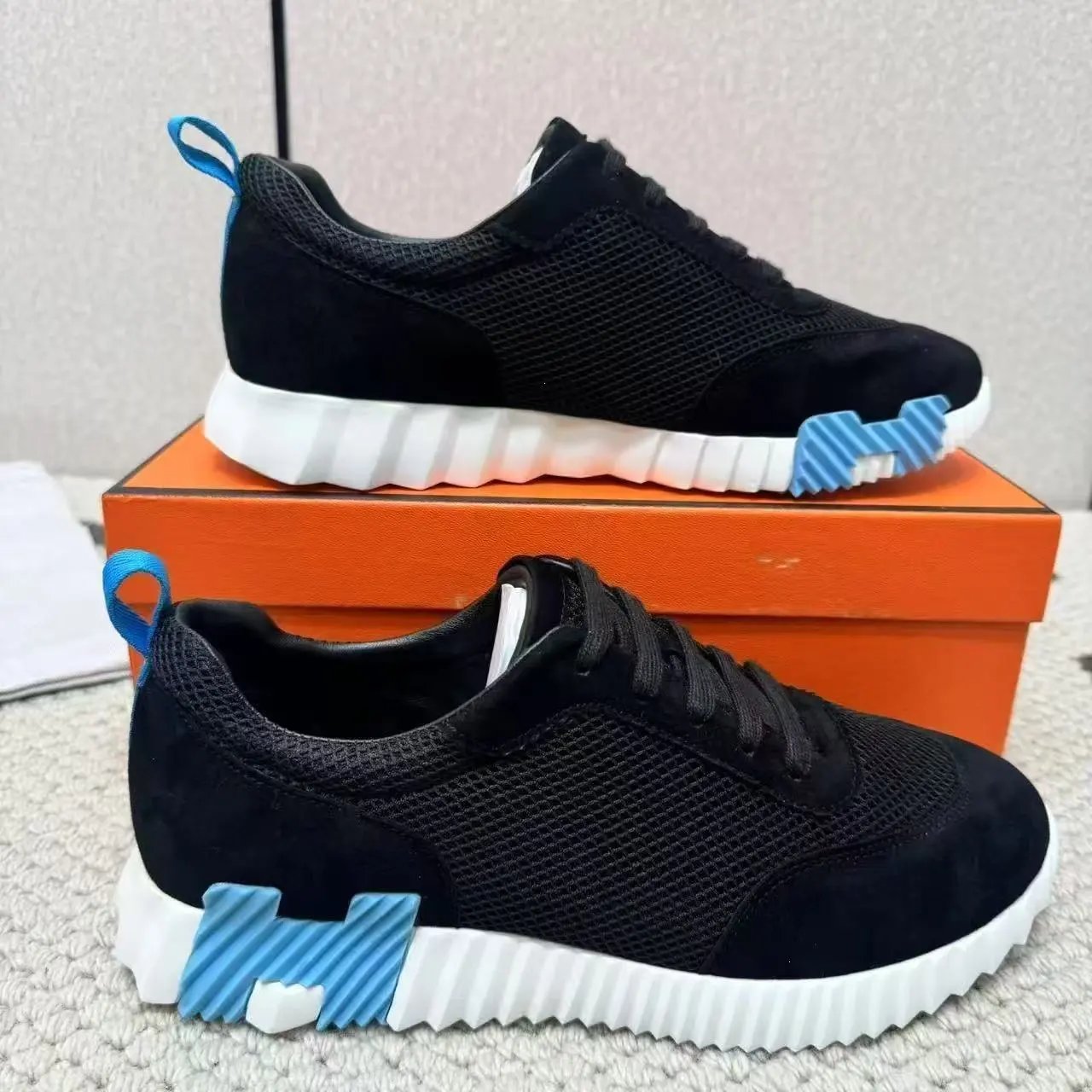 Hermès Sneakers Suede and mesh lace-up with lug soles — 13