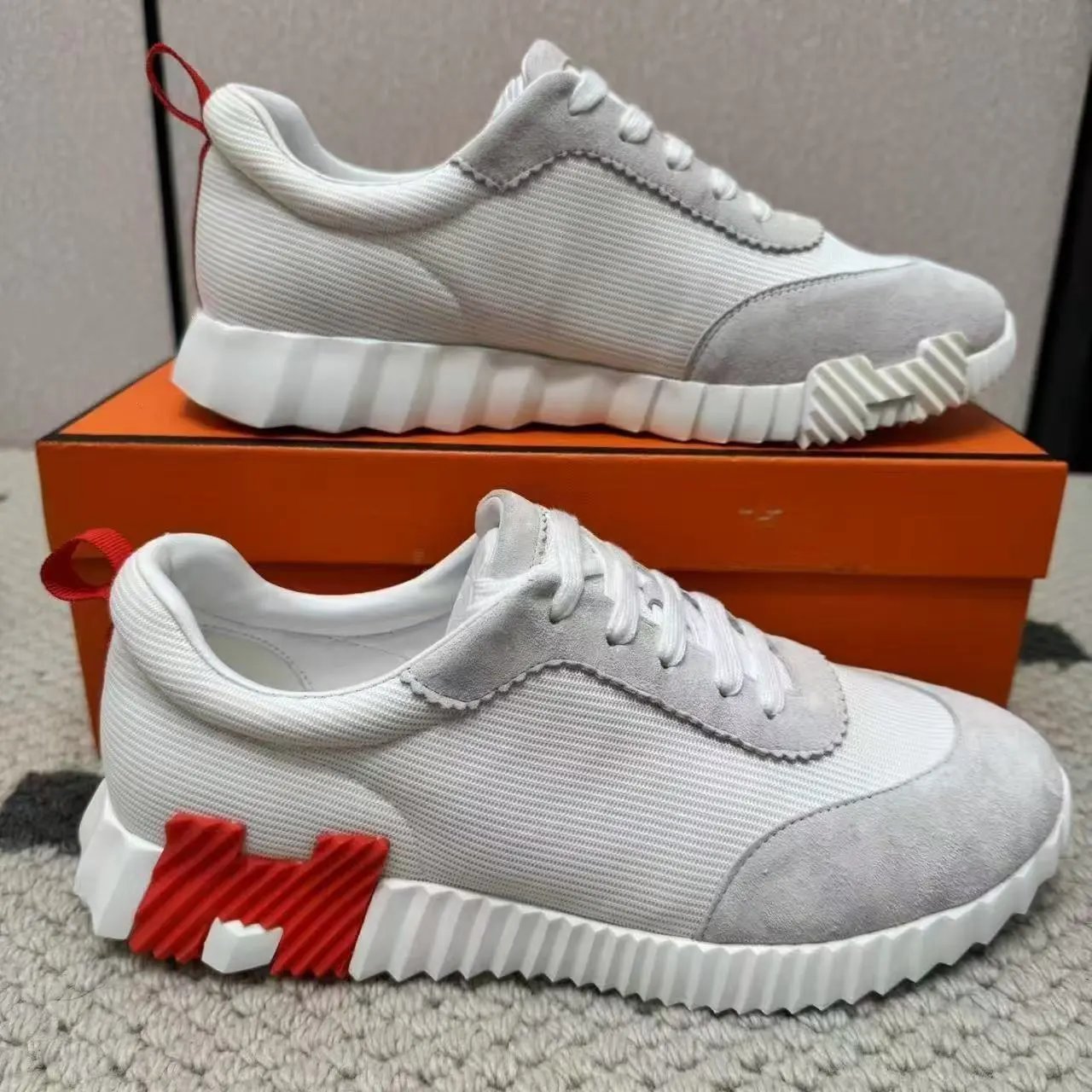 Hermès Sneakers Suede and mesh lace-up with lug soles — 18