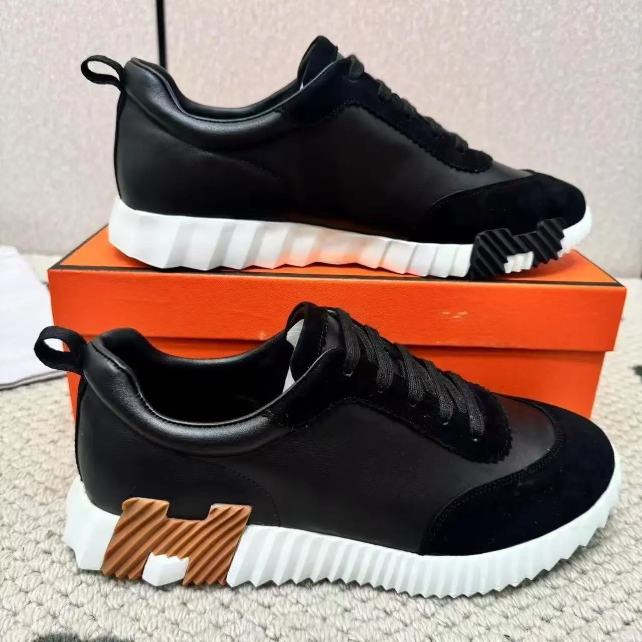 Hermès Sneakers Suede and mesh lace-up with lug soles — 14