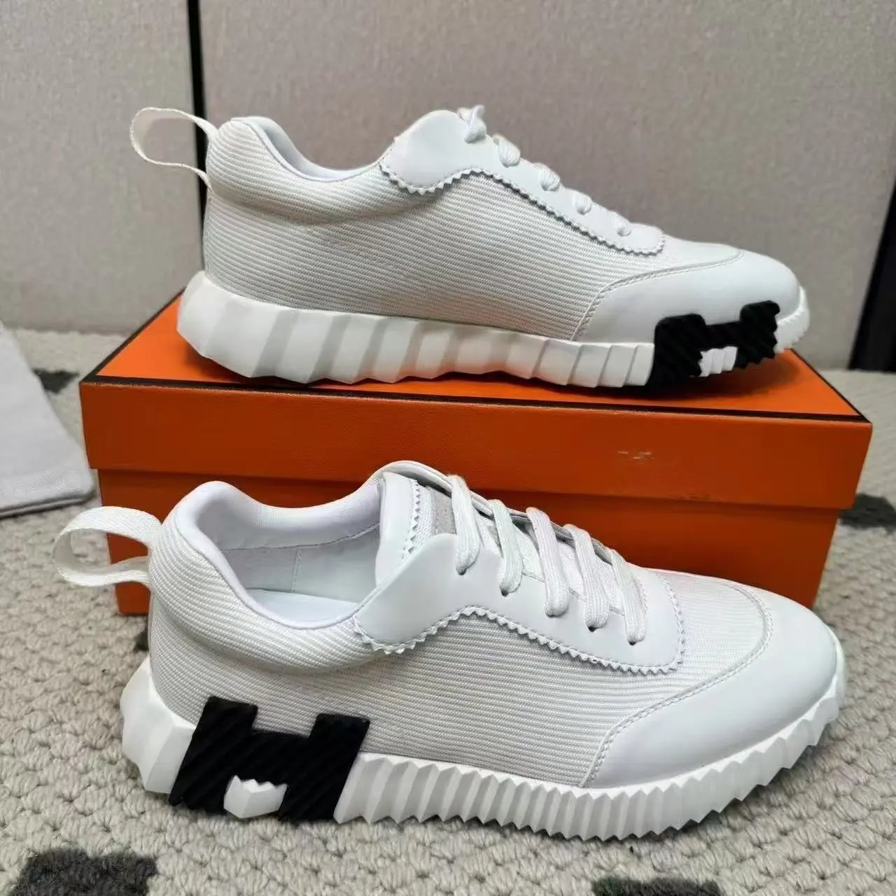 Hermès Sneakers Suede and mesh lace-up with lug soles — 20