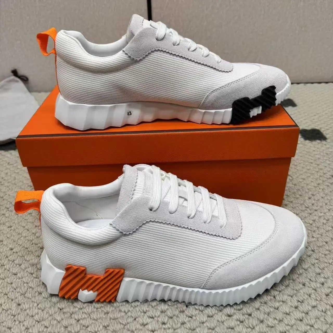 Hermès Sneakers Suede and mesh lace-up with lug soles — 27
