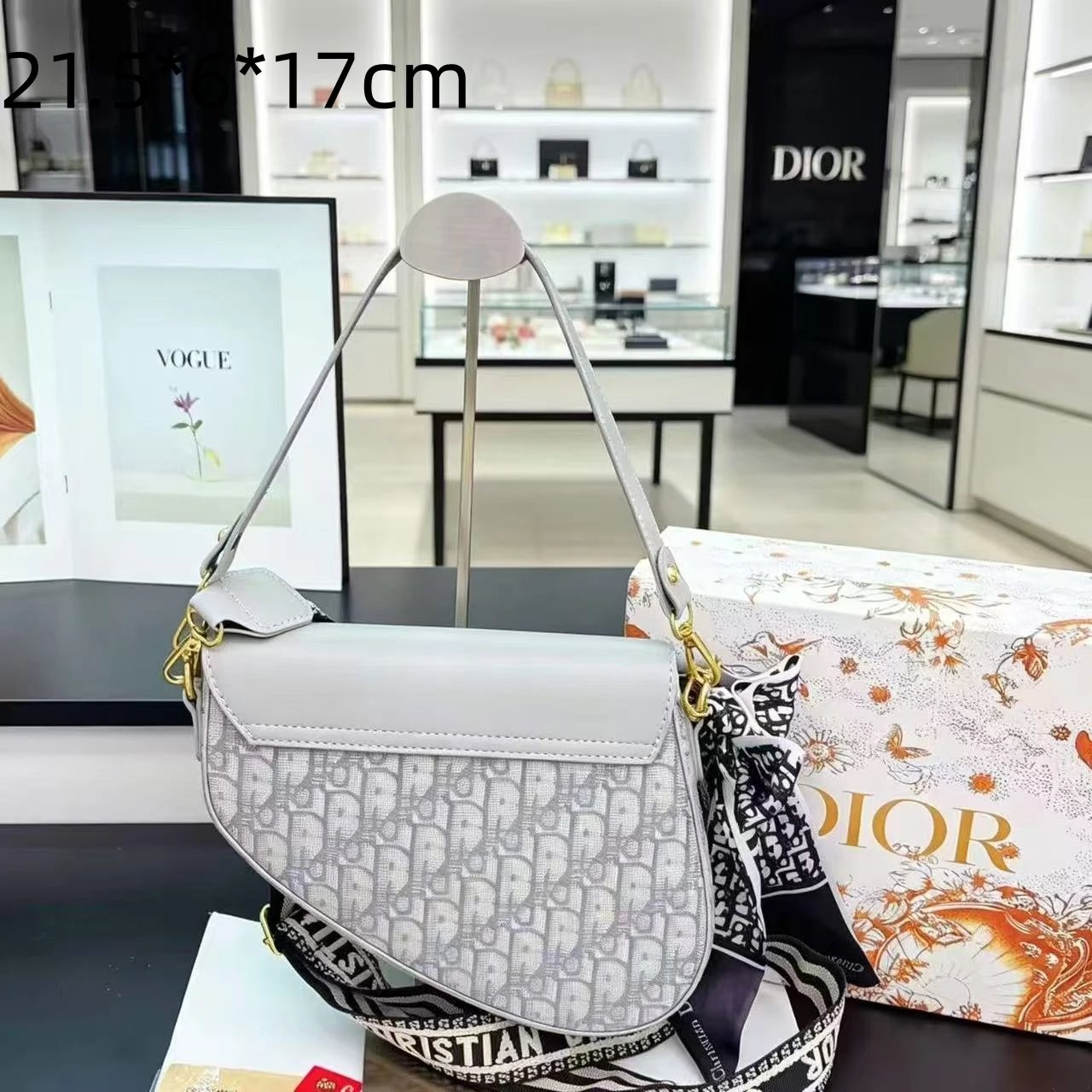 Dior Shoulder Bags Logo Jacquard Flap Bag with Detachable Strap — 36