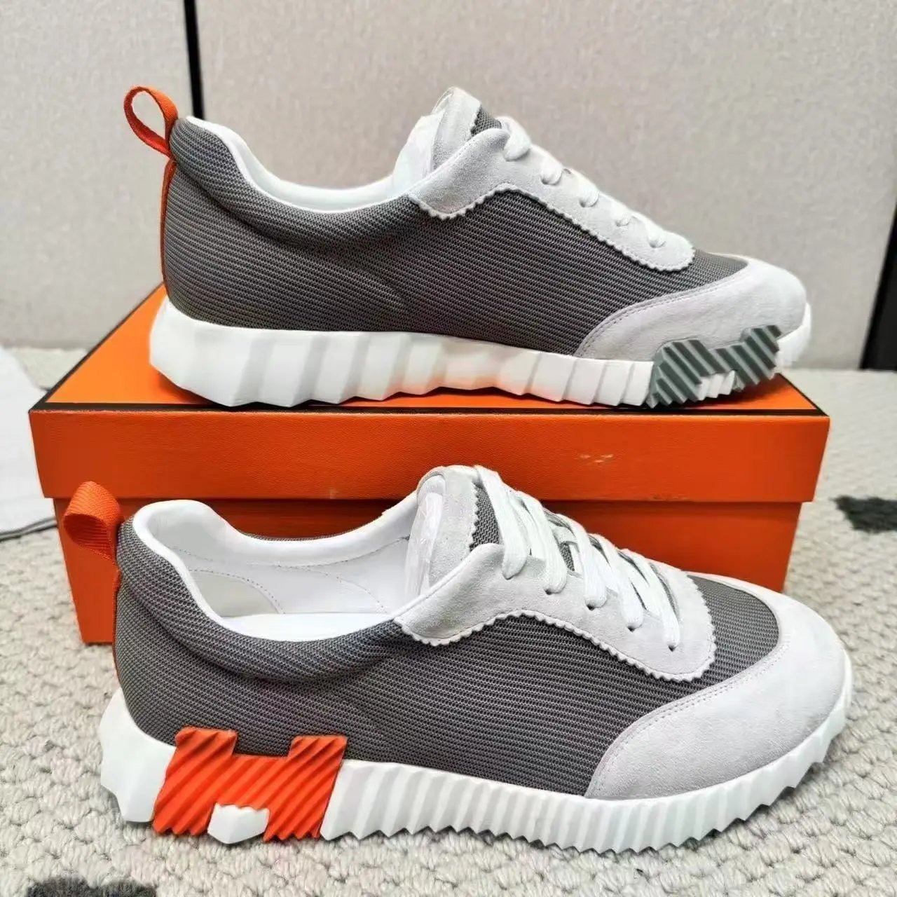 Hermès Sneakers Suede and mesh lace-up with lug soles — 19