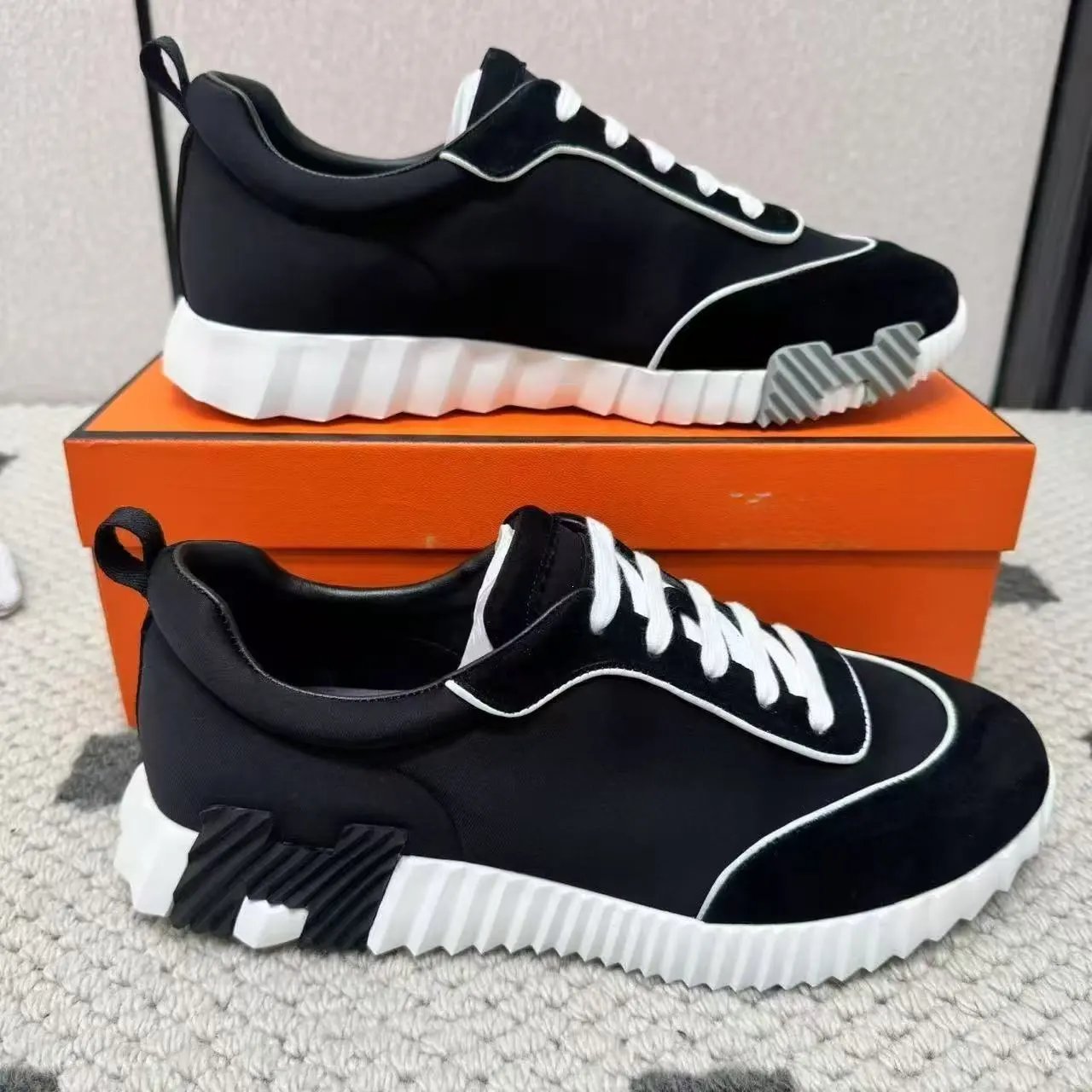 Hermès Sneakers Suede and mesh lace-up with lug soles — 17
