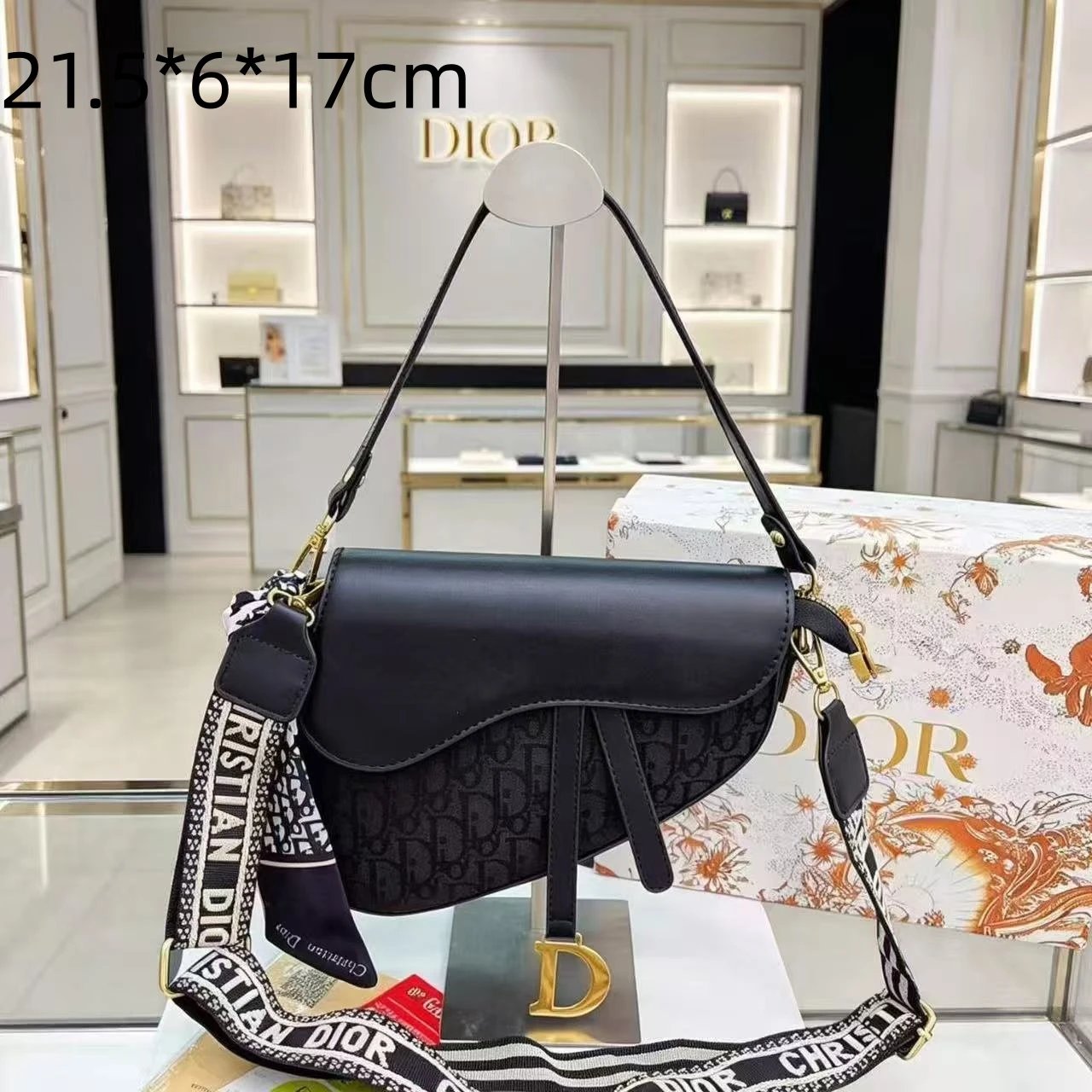 Dior Shoulder Bags Logo Jacquard Flap Bag with Detachable Strap — 37