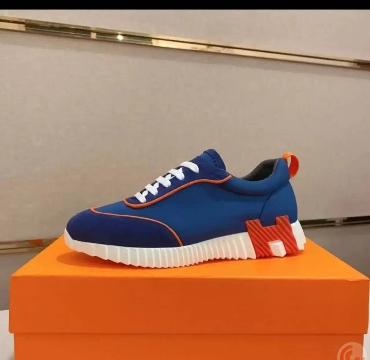 Hermès Sneakers Suede and mesh lace-up with lug soles — 9