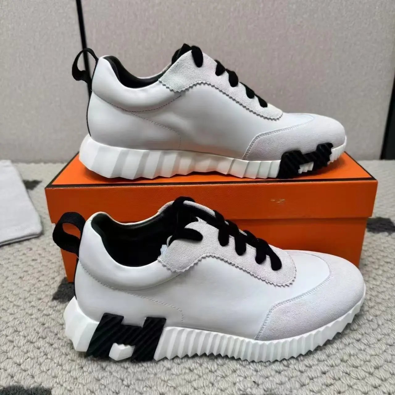 Hermès Sneakers Suede and mesh lace-up with lug soles — 11