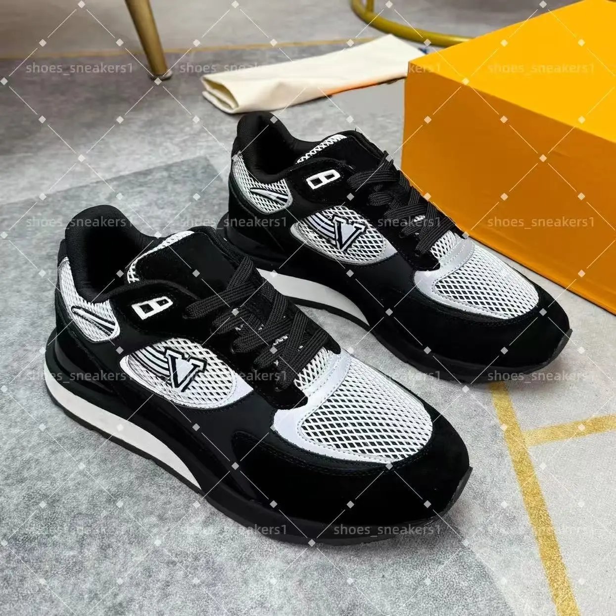 Louis Vuitton Sneakers Low-top mesh and suede lace-up with LV monogram panels — 3