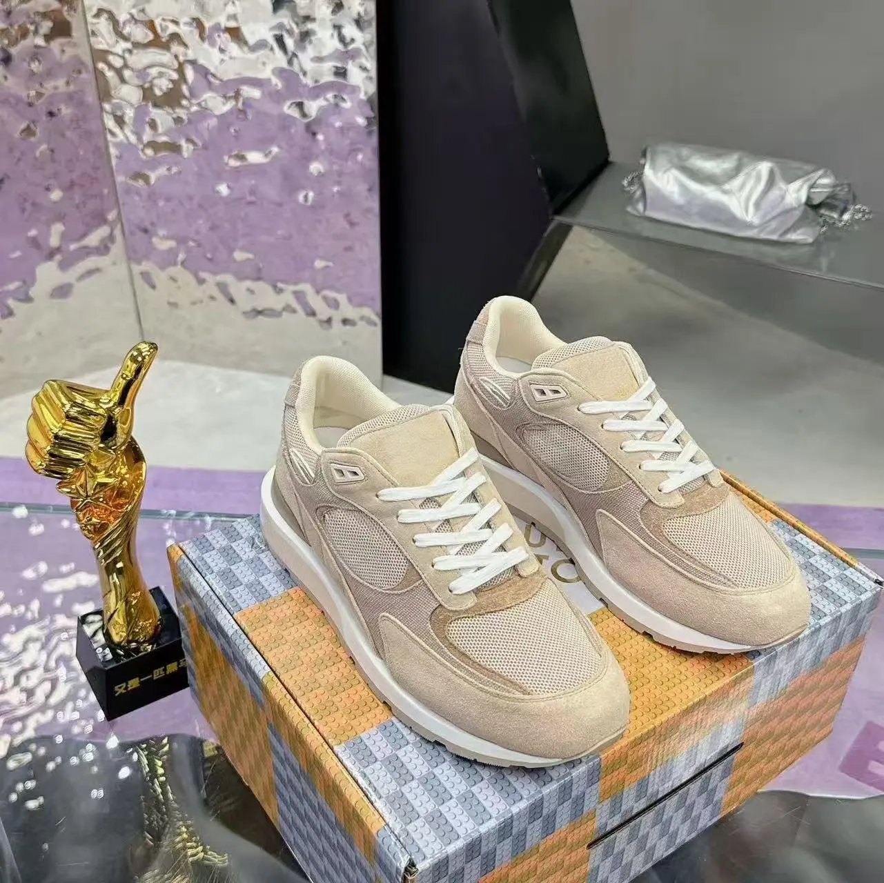 Louis Vuitton Sneakers Low-top mesh and suede lace-up with LV monogram panels — 26
