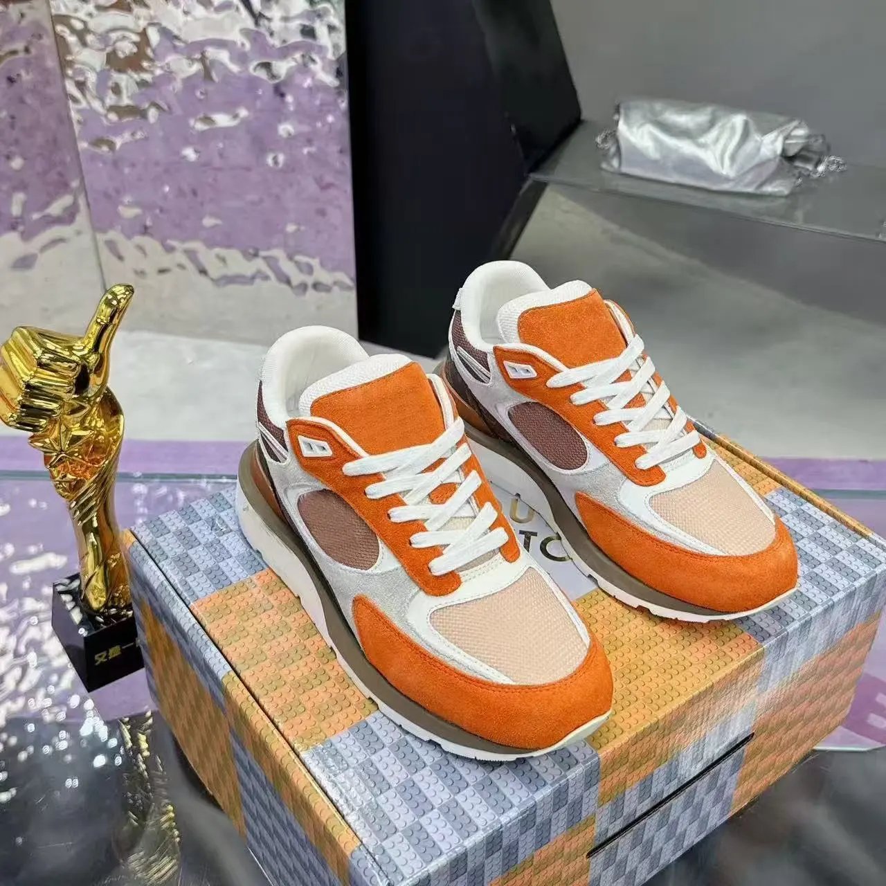 Louis Vuitton Sneakers Low-top mesh and suede lace-up with LV monogram panels — 30
