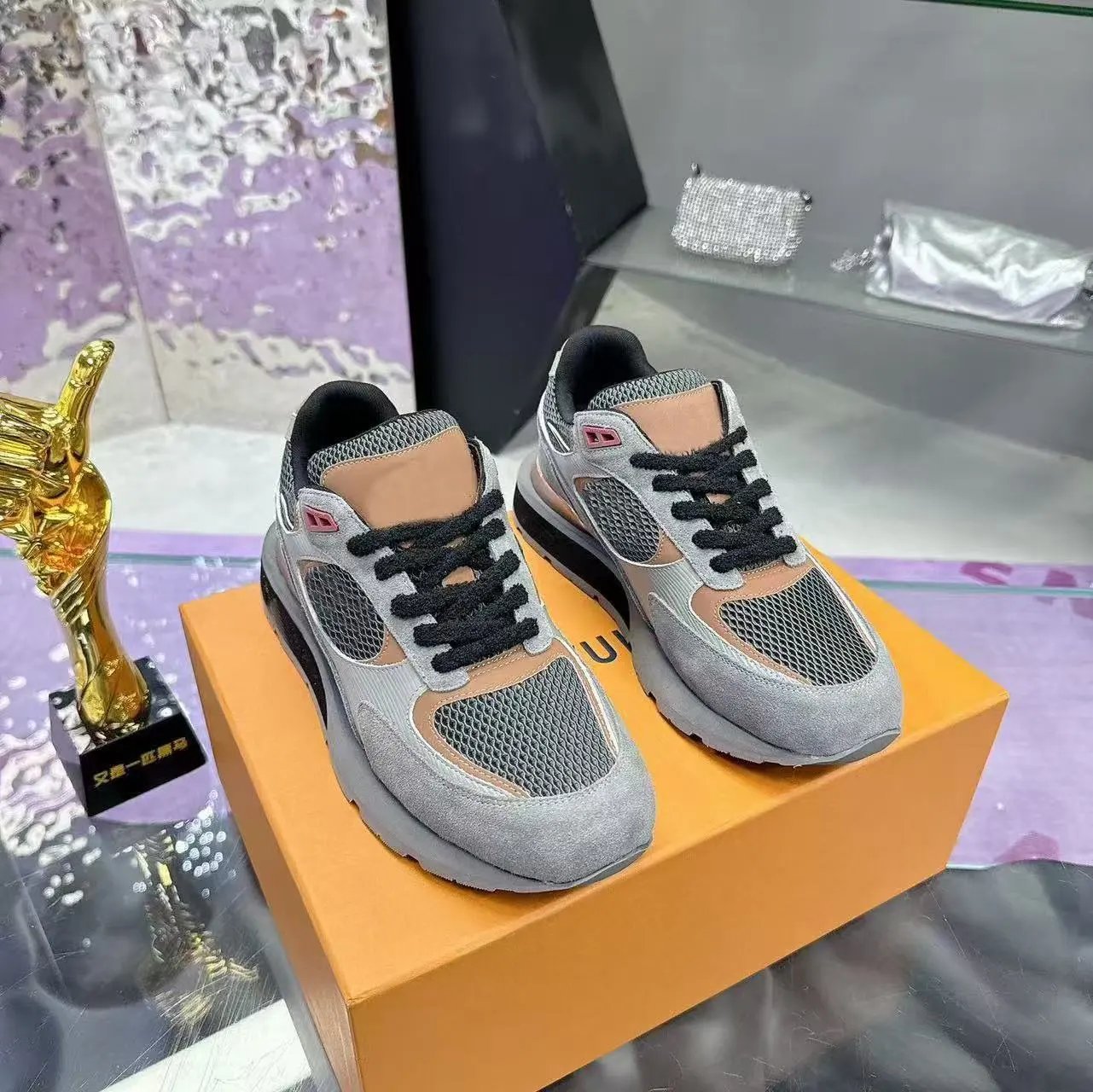 Louis Vuitton Sneakers Low-top mesh and suede lace-up with LV monogram panels — 25