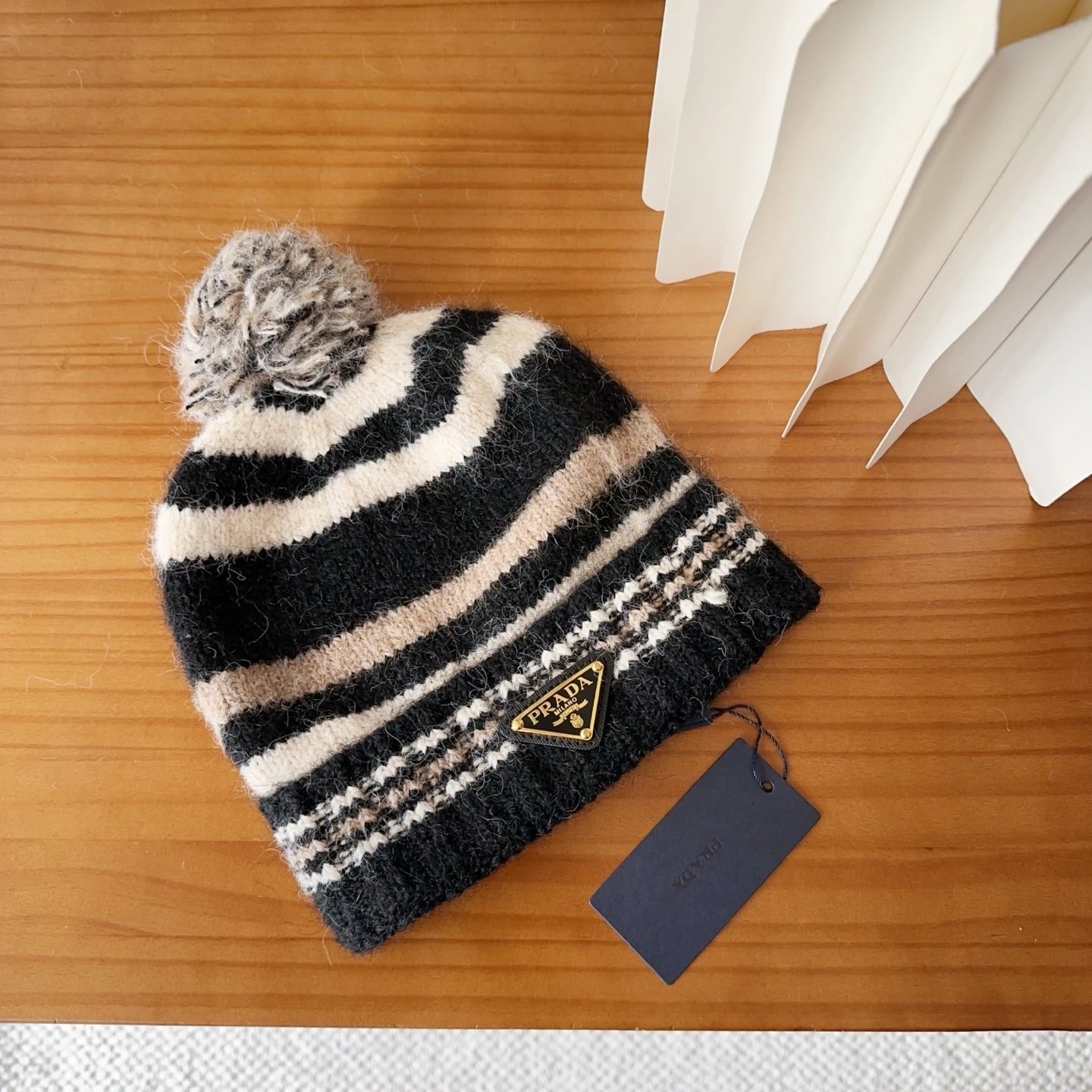 Prada Hats Ribbed knit beanie with triangle logo plaque image 9