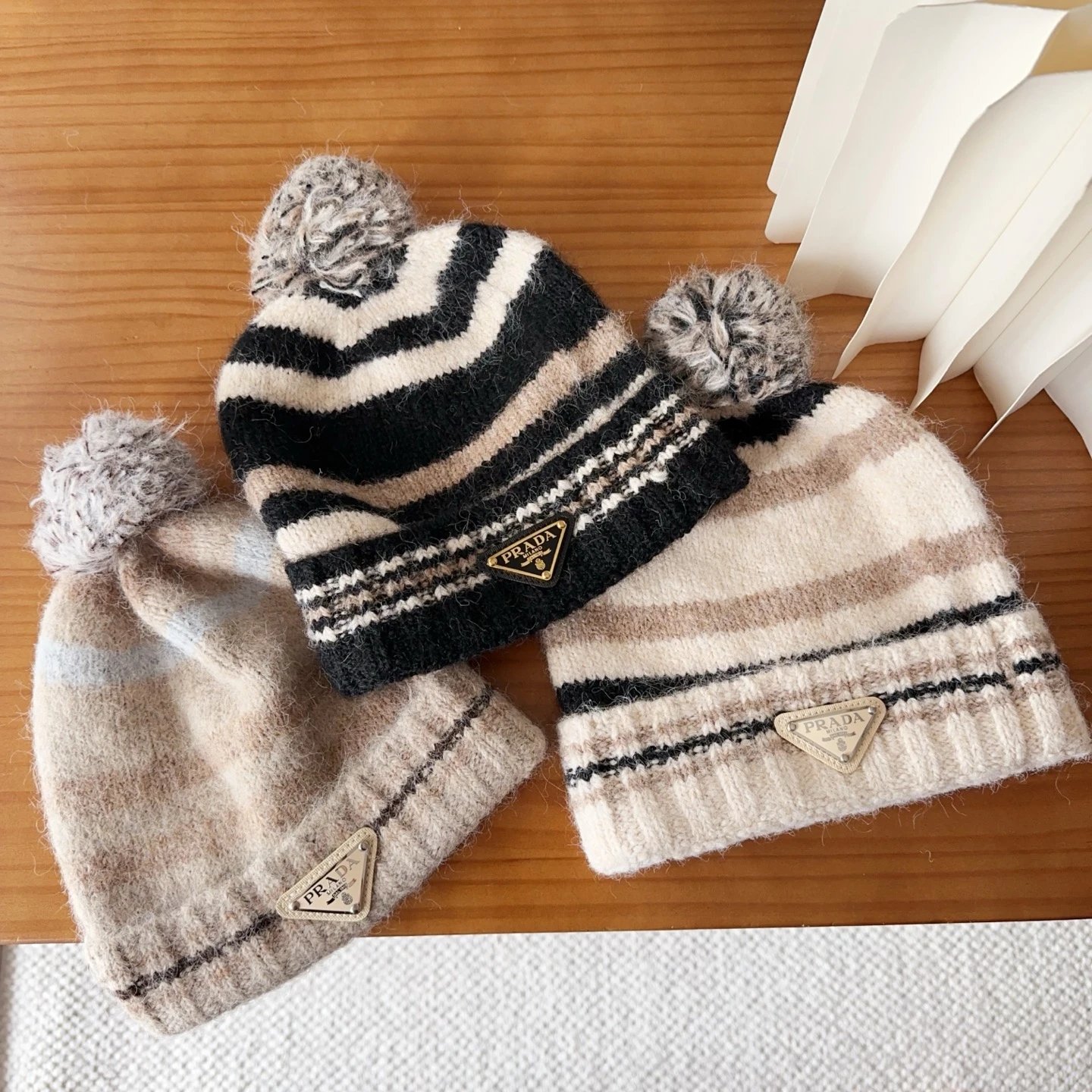 Prada Hats Ribbed knit beanie with triangle logo plaque image 2