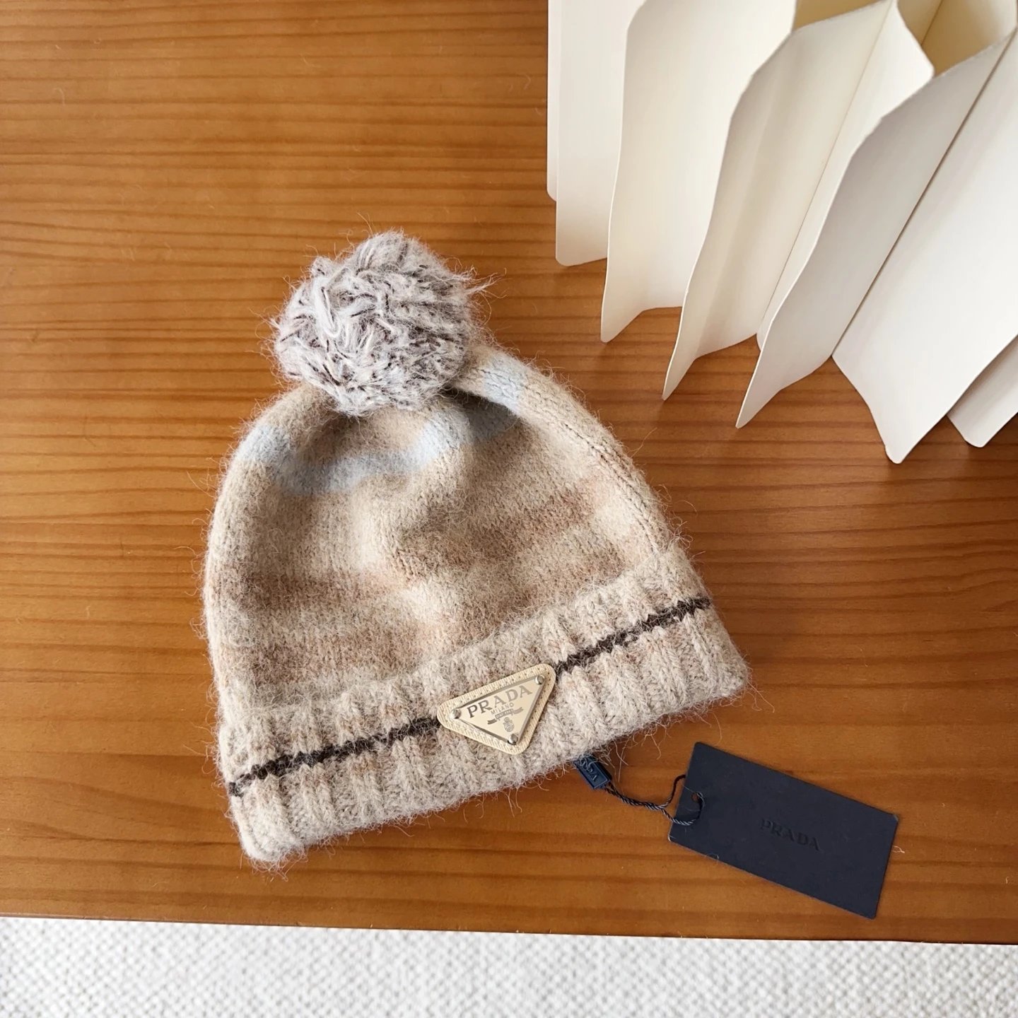 Prada Hats Ribbed knit beanie with triangle logo plaque image 8