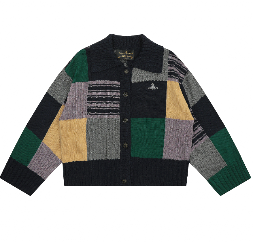 Vivienne Westwood Knitwear V-neck plaid and houndstooth knit sweater — 20