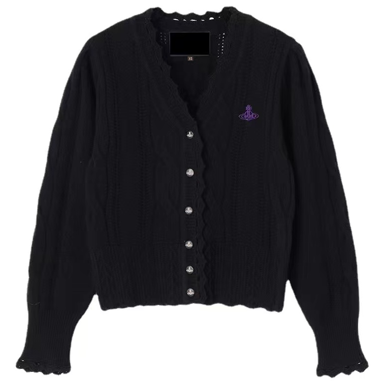 Vivienne Westwood Knitwear V-neck plaid and houndstooth knit sweater — 34