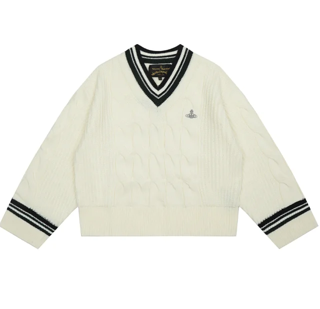 Vivienne Westwood Knitwear V-neck plaid and houndstooth knit sweater product detail image 7
