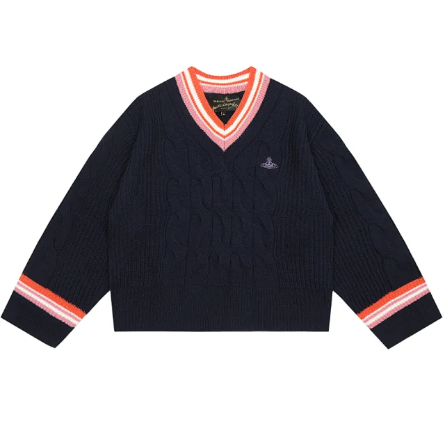 Vivienne Westwood Knitwear V-neck plaid and houndstooth knit sweater product detail image 8