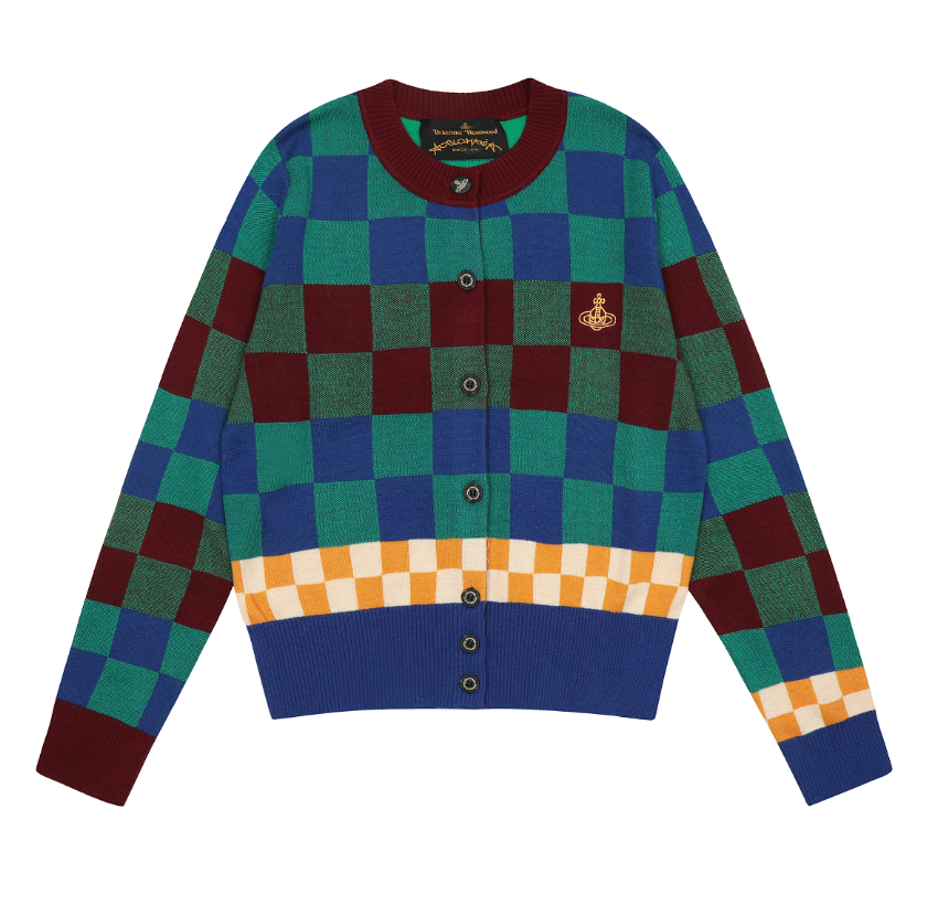 Vivienne Westwood Knitwear V-neck plaid and houndstooth knit sweater — 37