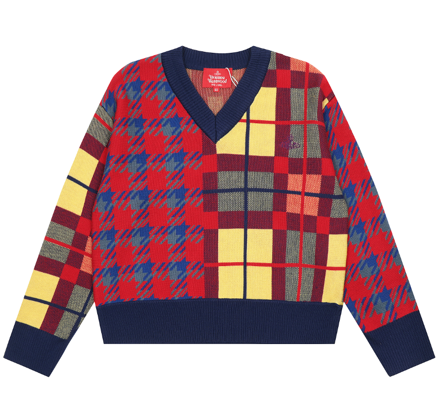 Vivienne Westwood Red Label Patchwork Plaid V-Neck Sweater - 4